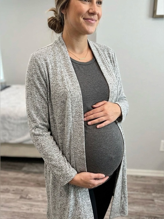 Motherhood Maternity Sweaters - Motherhood Maternity Open Front Cardigan Sweater Heather Gray Space Dye S/M